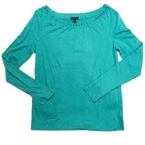 Talbots Top Embellished Boat Neck‎ Long Sleeve Teal Shirt Women's S Modal Cotton